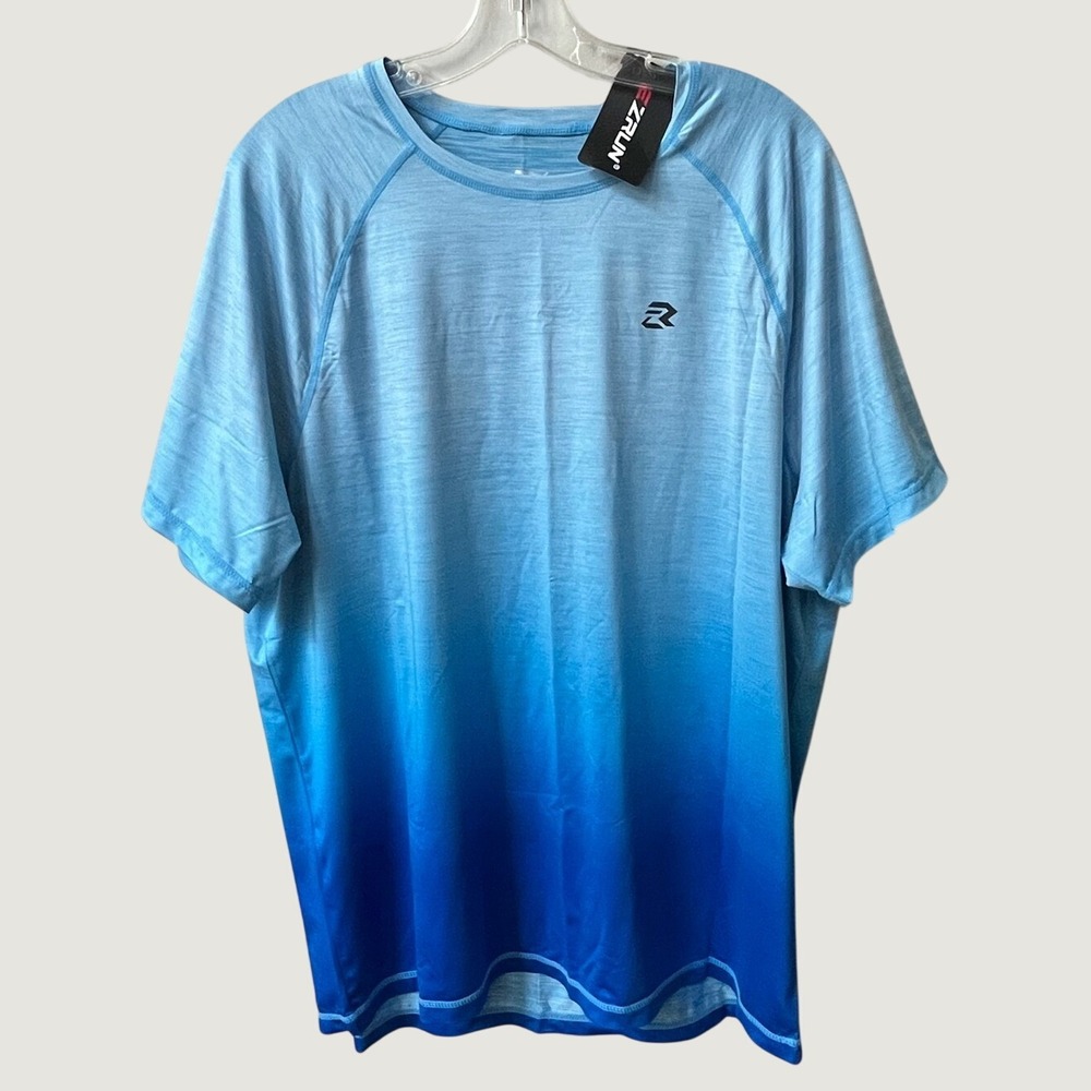 EZRUN Mens XL Running Shirt Blue Ombre Short Sleeve Performance Athletic NWT